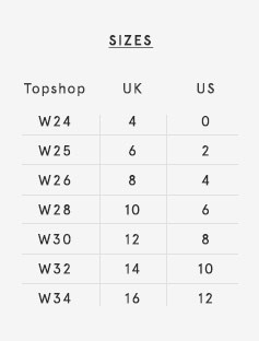 Topshop Jeans Size Chart
