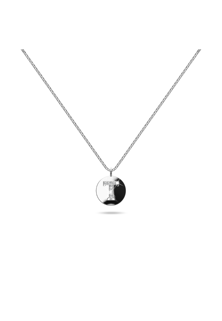 925 Signature Solid 925 Sterling Silver Initial Alphabet Personalised Disc Necklace- T