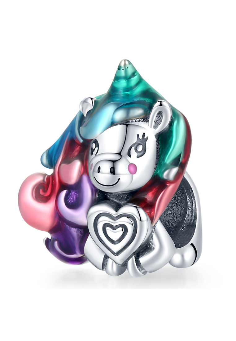 925 Signature Solid 925 Sterling Silver Giddy Rainbow Unicorn Bead Charm