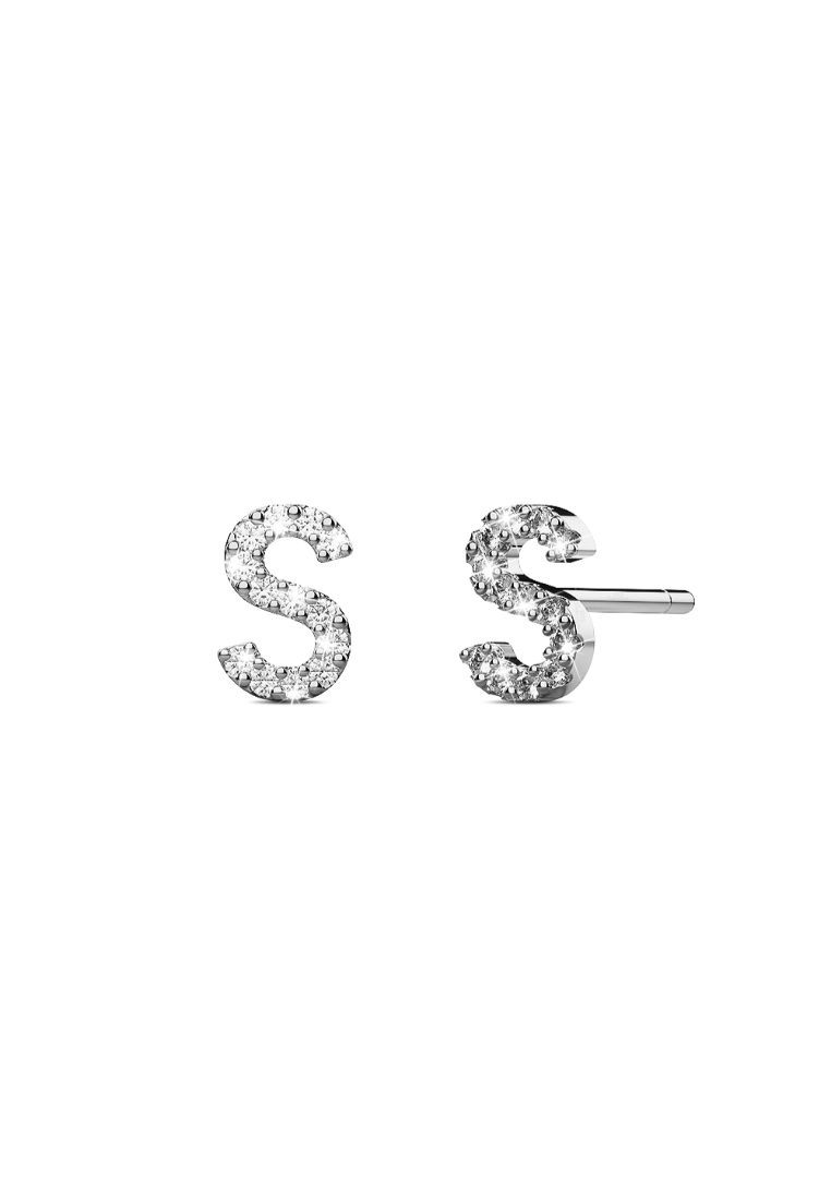 925 Signature Solid 925 Sterling Silver Glamour Alphabet Letter Earrings - S