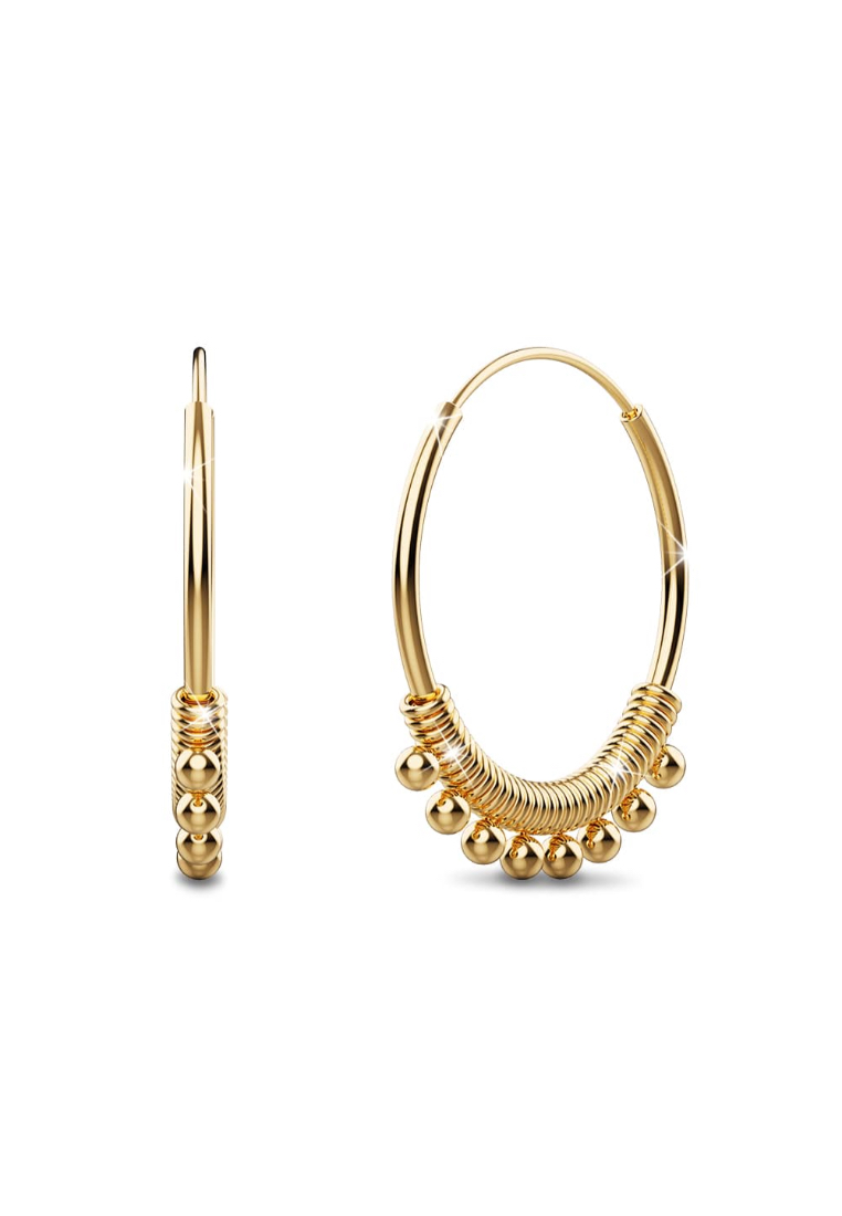 925 Signature Solid 925 Sterling Silver Gold Hippie Beaded Hoop Earrings