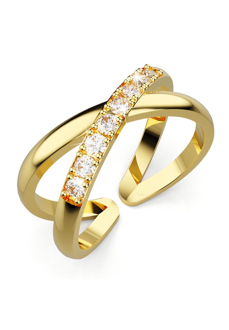 925 Signature Solid 925 Sterling Silver Cassia Adjustable Stacking Ring in Gold