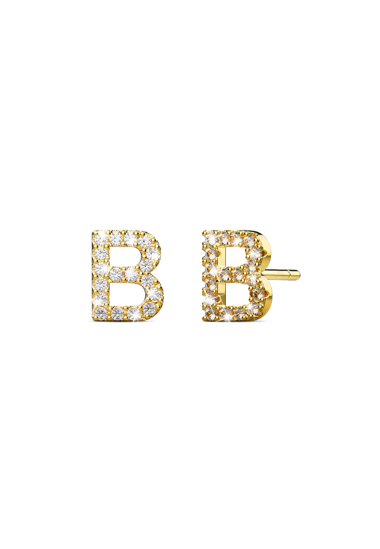 925 Signature Solid 925 Sterling Silver Glamour Alphabet Letter Earrings Gold