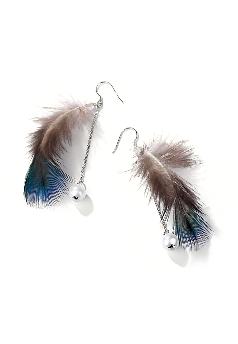 925 Signature Solid 925 Sterling Silver Peacock Feather Drop Earrings