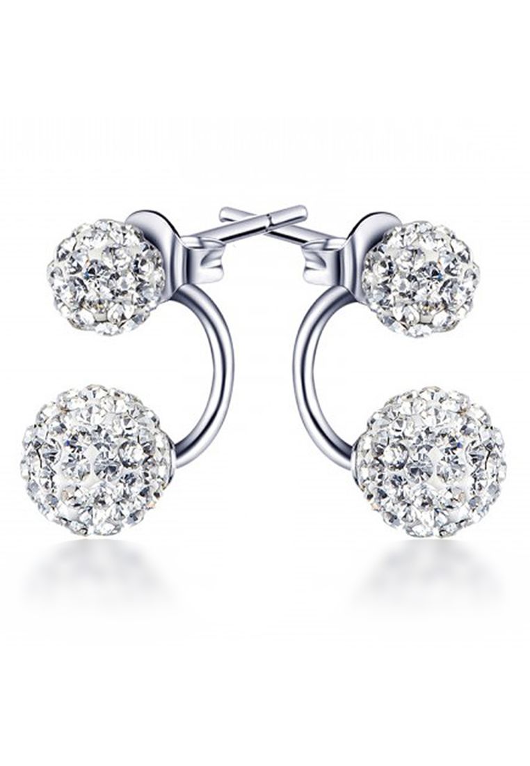 925 Signature Deuce Silver Shamballa Earrings-Silver/Clear