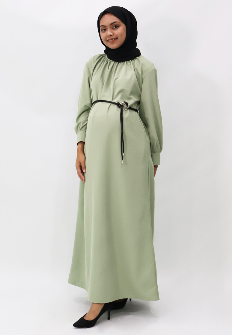 9months Maternity Pure Qloset Sage Green Belted Maternity Maxi Dress