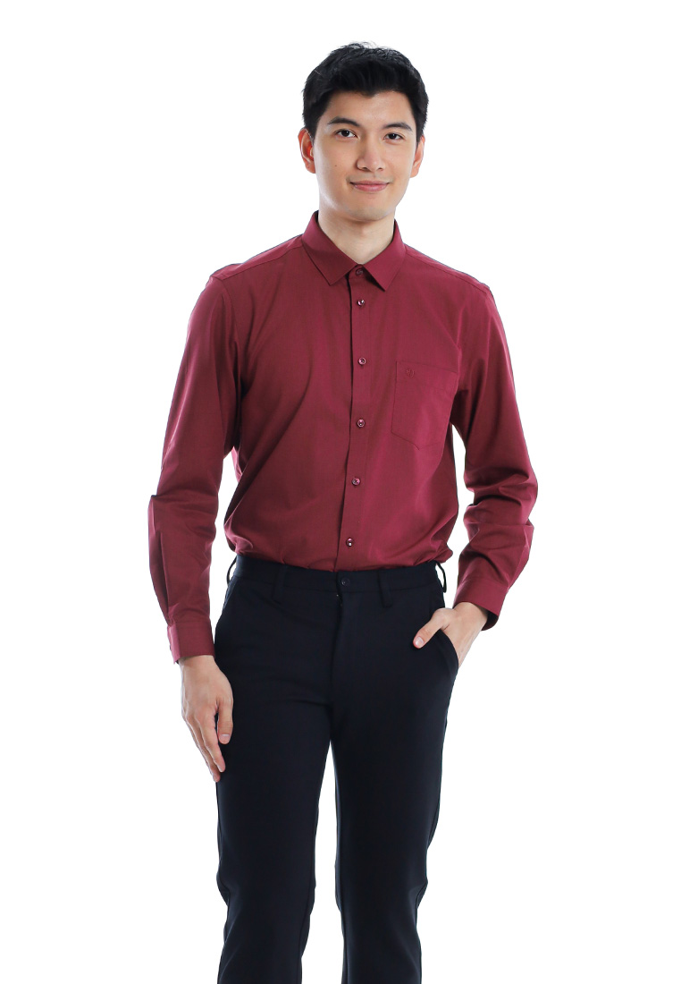 Alain Delon Alain Delon Mens Modern Fit Long Sleeve Shirt - 15026001-76Maroon