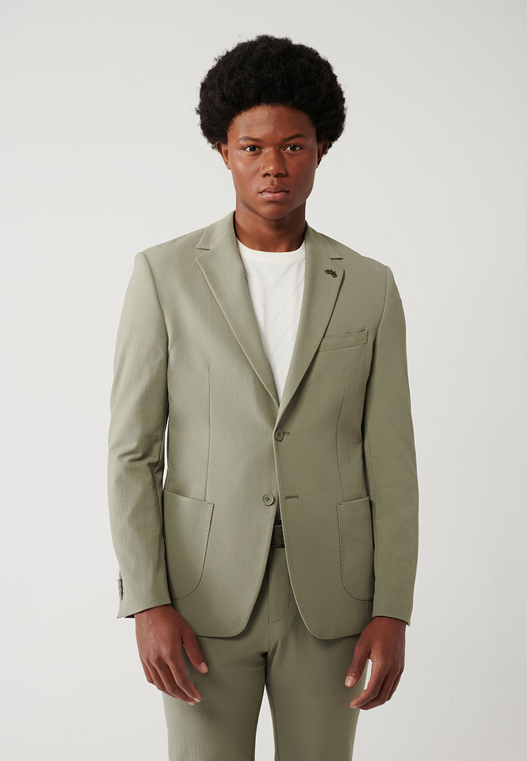 Avva Men's Light Khaki Slit Unlined Way Stretch Lightweight Jacket A41Y4003