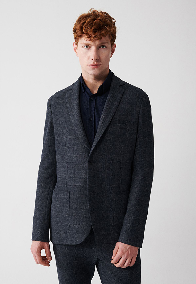 Avva Men's Navy Blue 360 Degree Flexible Double Slit Unlined Jacket A32Y4051