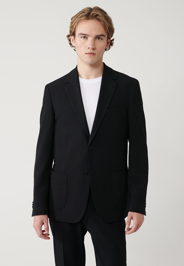 Avva Men's Black Slit Unlined Flexible Fabric Jacket A41Y4000