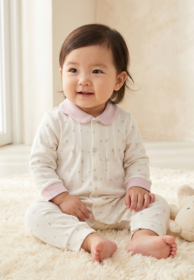 Babyshop Babyshop Giggles Collared Long Sleeves Sleepsuit With Floral Print