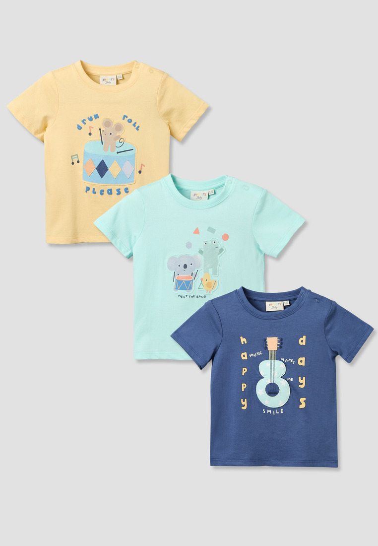 Babyshop Babyshop Pack Of 3 Juniors Round Neck Short Sleeves T-Shirt With Music Print