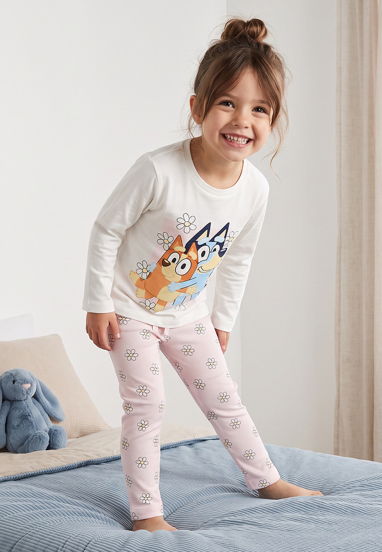 Babyshop Babyshop Bluey Cotton Crew Neck Long Sleeves Pyjama Set With Bluey And Bingo Print