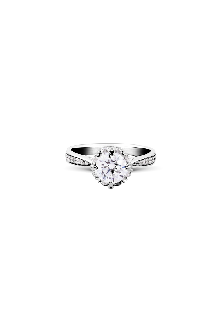 BEON Diamond 1.07ct Round Certified Lab Grown Diamond Petal Halo Engagement Ring in 18K White Gold