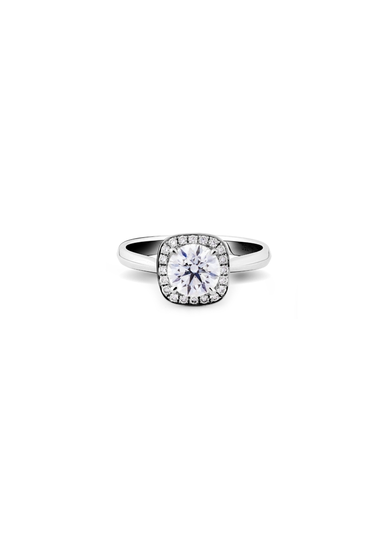 BEON Diamond 1.01ct Round Certified Lab Grown Diamond Cushion Halo Engagement Ring in 18K White Gold