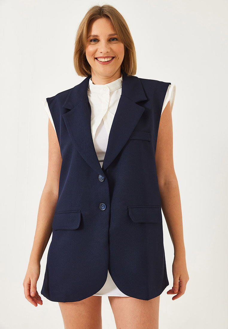 Bianco Lucci Women's Shirt Detail Long Vest 60356 60271016