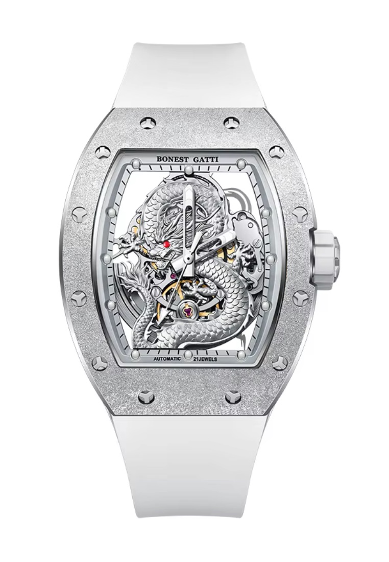 Bonest Gatti Automatic Unisex DRAGON Stainless Steel Watch, Rubber Strap