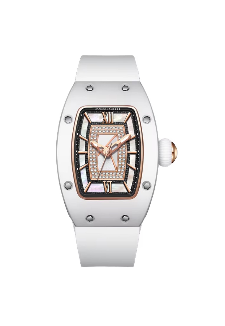 Bonest Gatti Automatic Ladies Ceramic Watch, Rubber Strap
