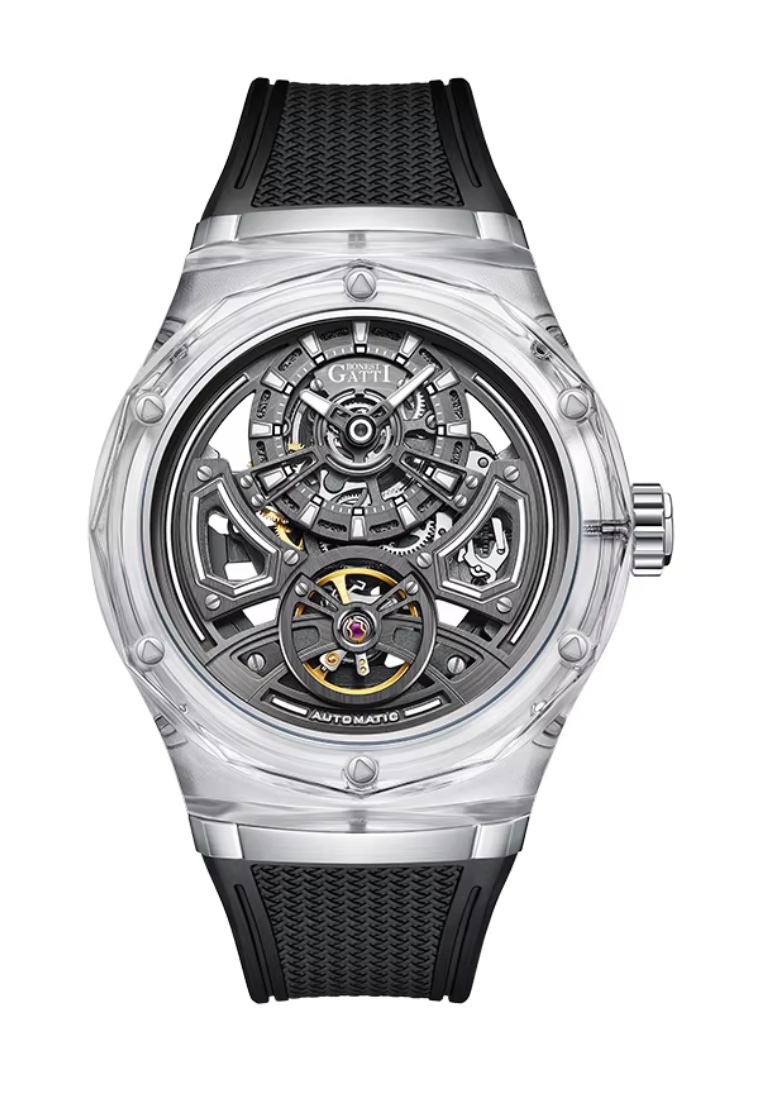 Bonest Gatti Automatic Unisex Glass Watch, Rubber Strap