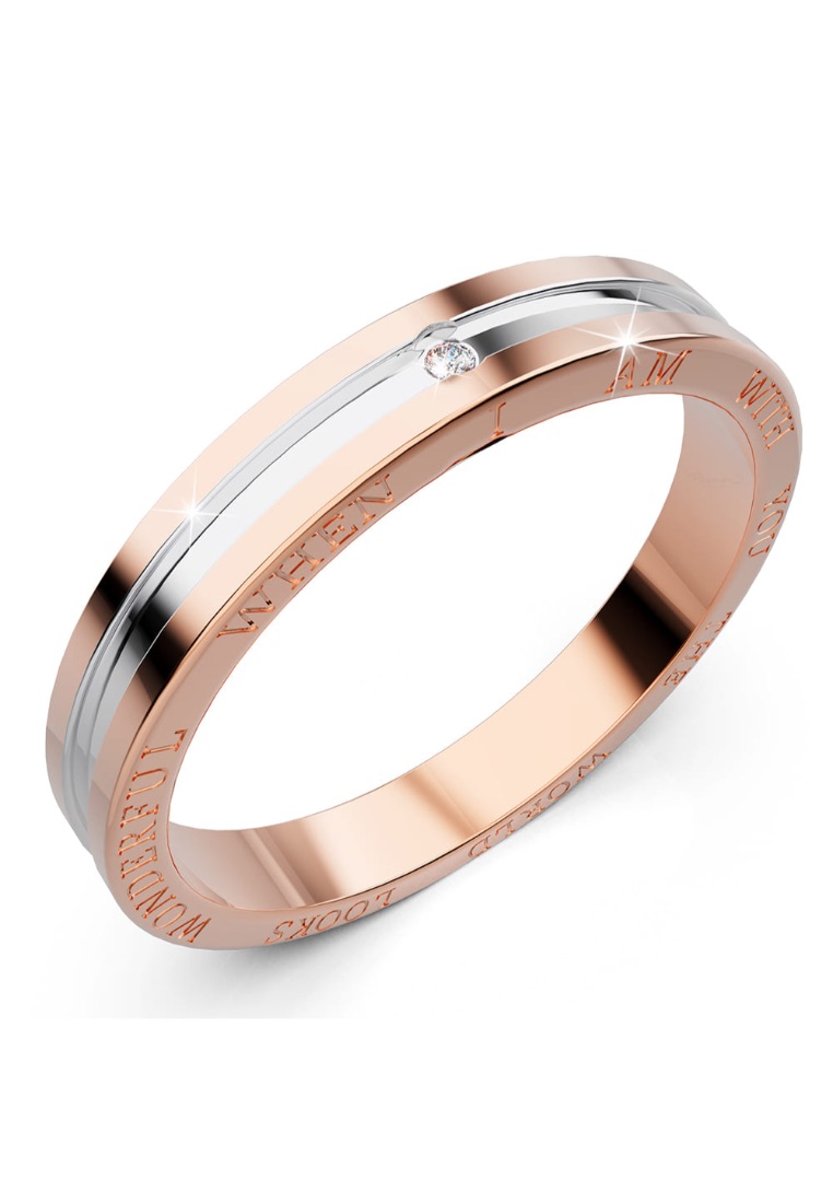 Brilliant Co Wedding Band in Dual-Tone Gold Plated Titanium with Genuine 0.005ct Diamond - 8