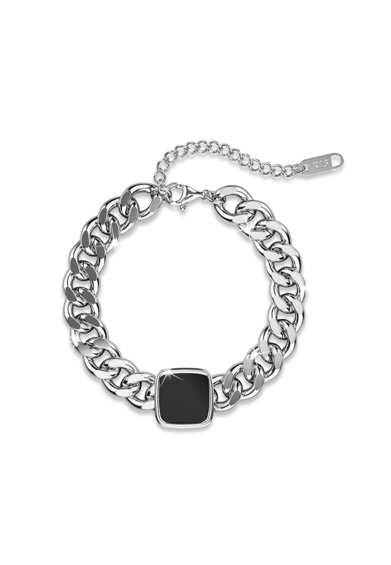 Bullion Gold Fernando Stainless Steel Cuban Chain Acrylic Bar Bracelet in White Gold