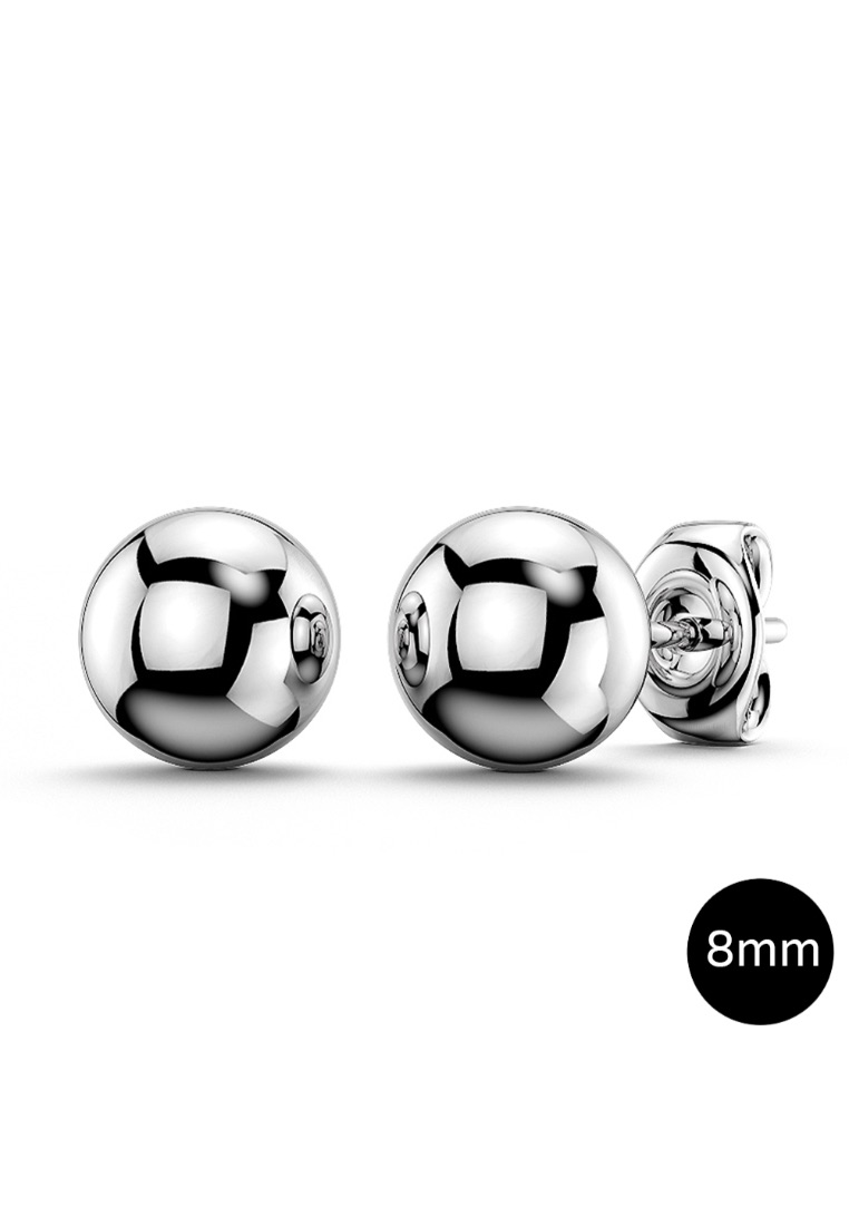 Bullion Gold Ball Stud Earrings 8mm-White Gold