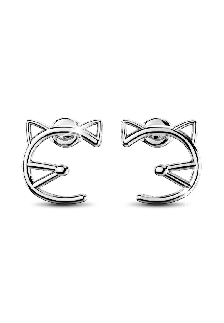 Bullion Gold Feline Cute Cat White Gold Layered Earrings