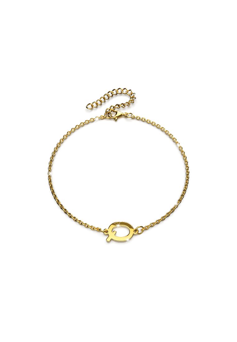 Bullion Gold Bold Alphabet Letter Initial Charm Bracelet in Gold Tone - Q