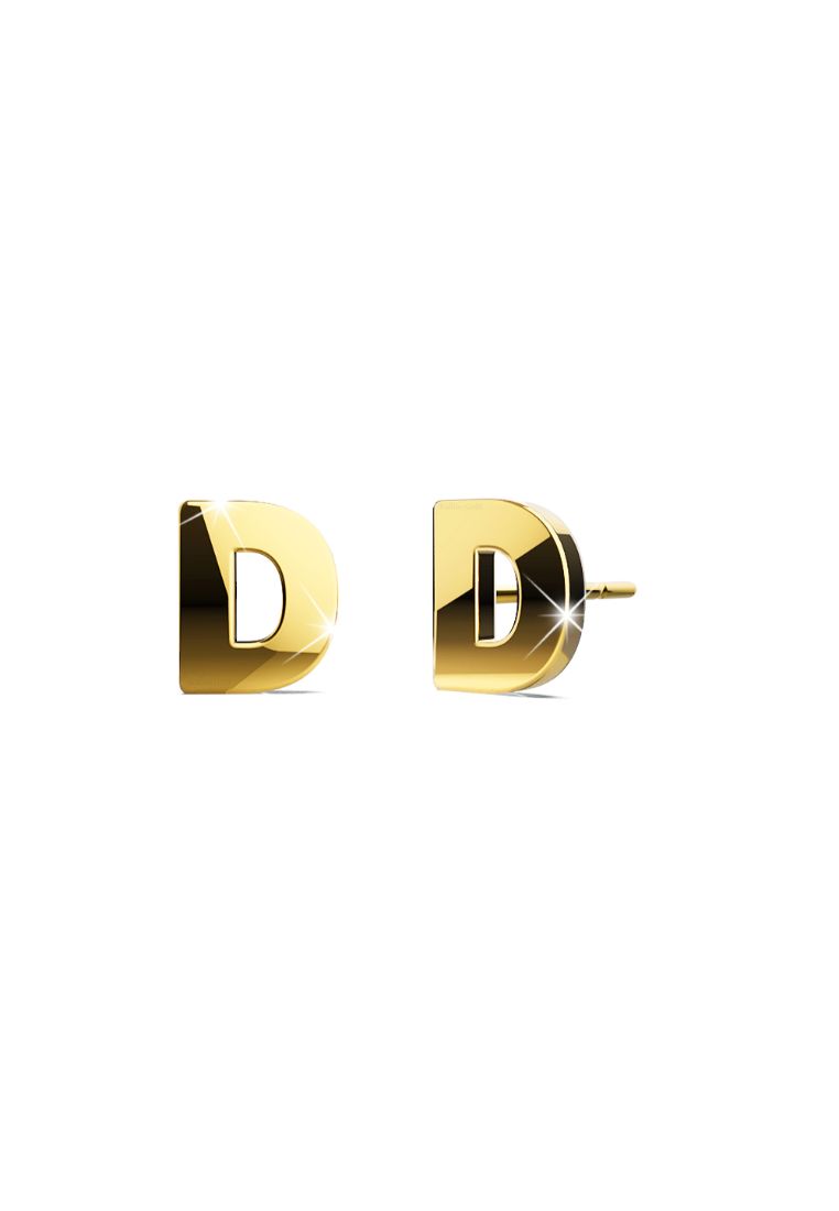 Bullion Gold Bold Alphabet Letter Initial Charm Earrings in Gold Tone - D