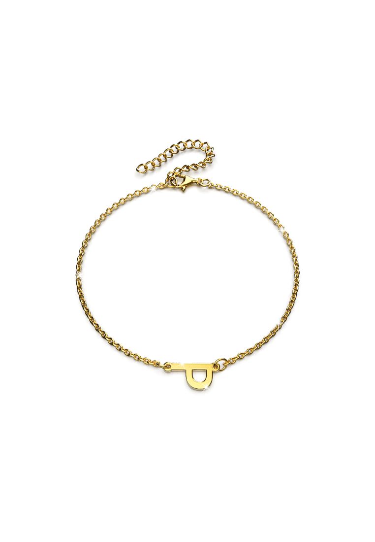 Bullion Gold Bold Alphabet Letter Initial Charm Bracelet in Gold Tone - P