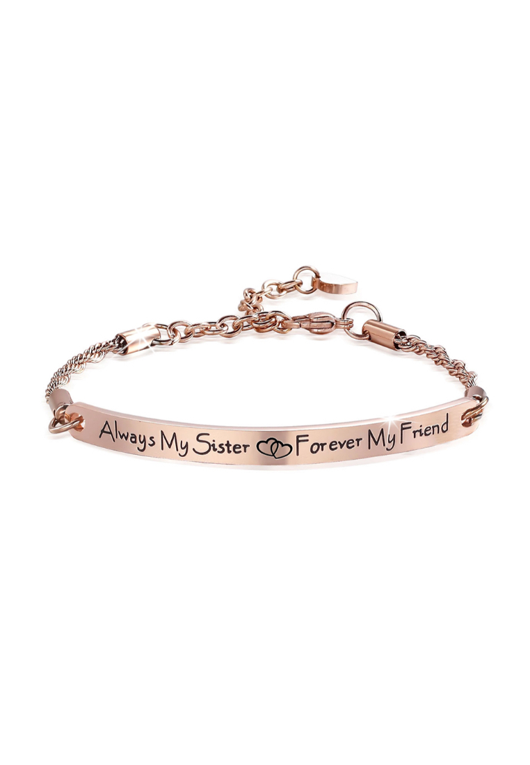 Bullion Gold Sisters Forever Inscriptions Rose Gold Bar Bracelet