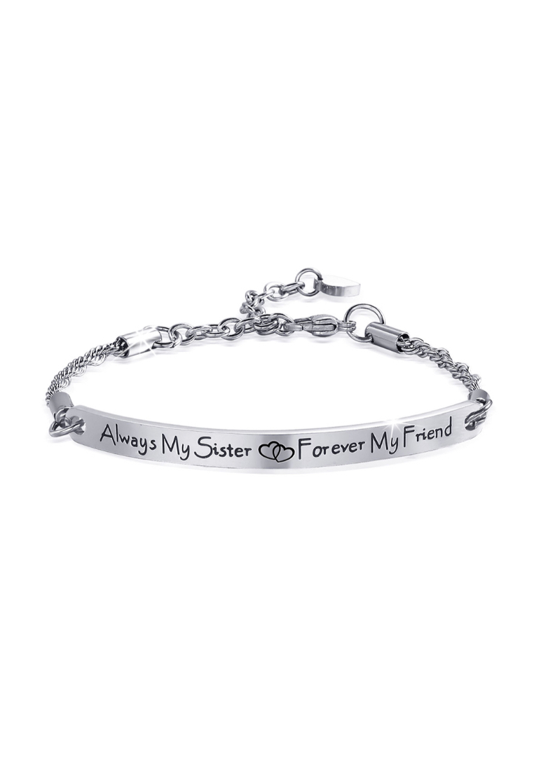 Bullion Gold Sisters Forever Inscriptions White Gold Bar Bracelet