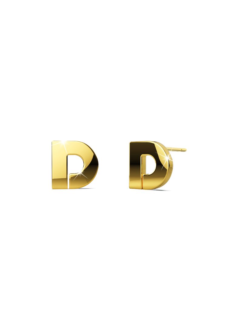 Bullion Gold Bold Initial Alphabet Letter Earrings Gold Layered Steel Jewellery- D