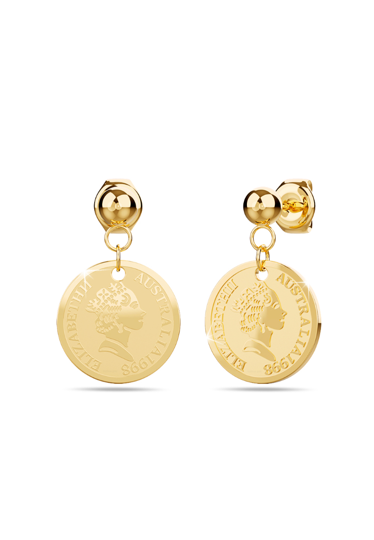Bullion Gold Coin Drop Gold Layered Earrings