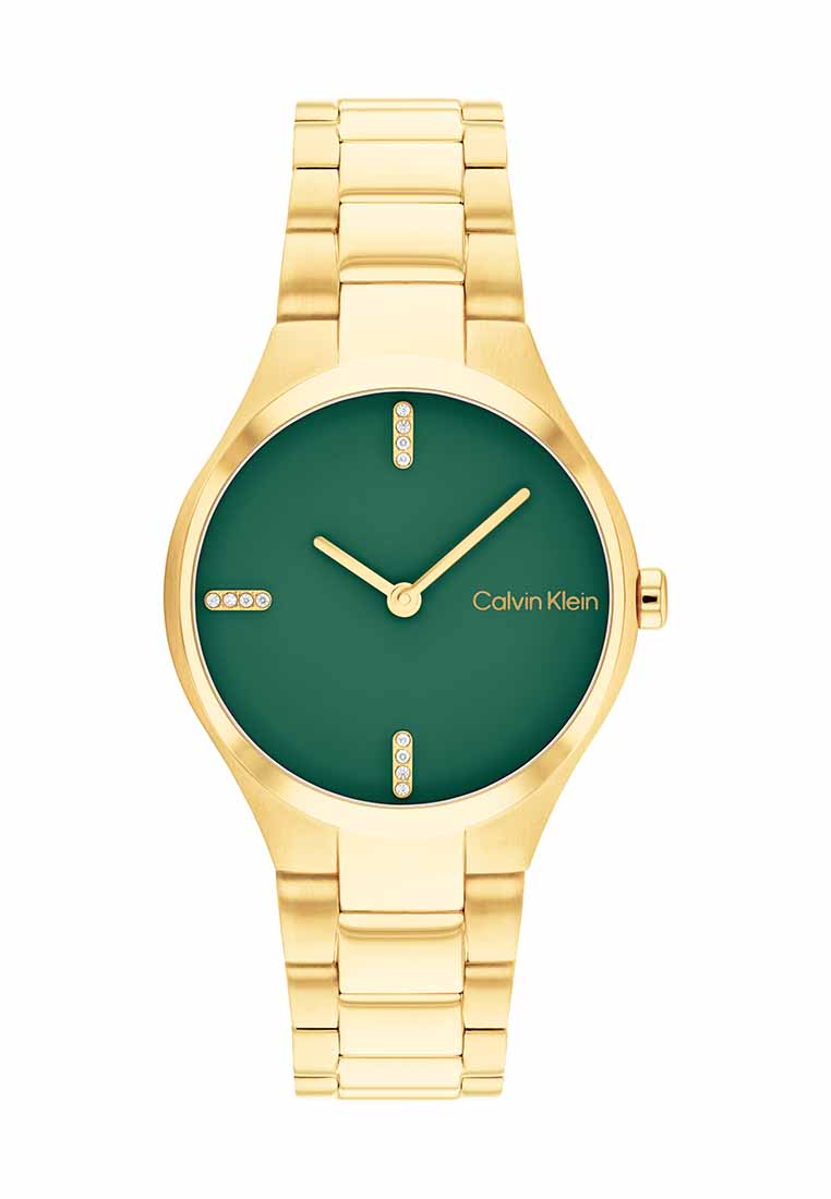 Calvin Klein Admire Women's Watch Ionic Plated Thin Gold Steel Strap - Green Dial 25200333