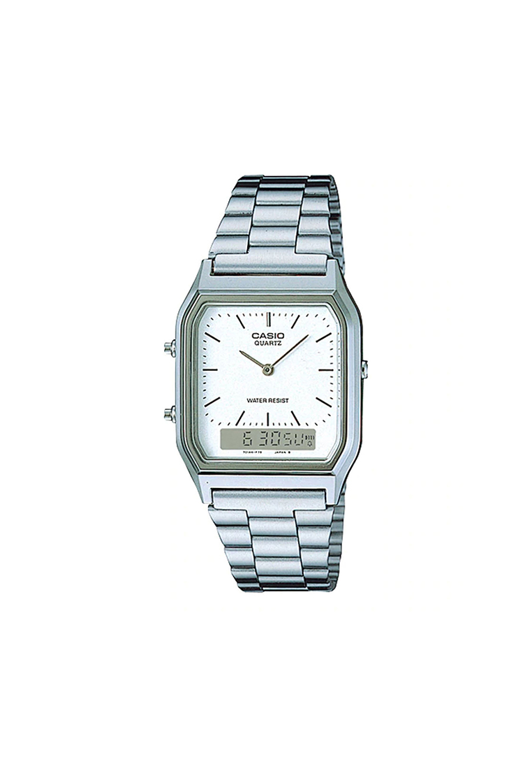Casio Men's Analog-Digital Watch AQ-230A-7DMQ Vintage Series Silver Stainless Steel Watch