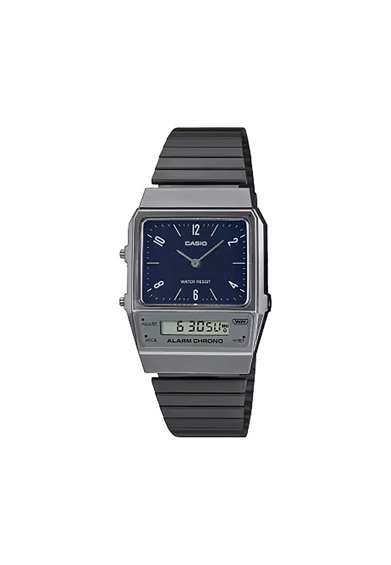 CASIO Vintage AQ-800EB-2A Unisex Analog-Digital Watch Grey Stainless Steel Strap