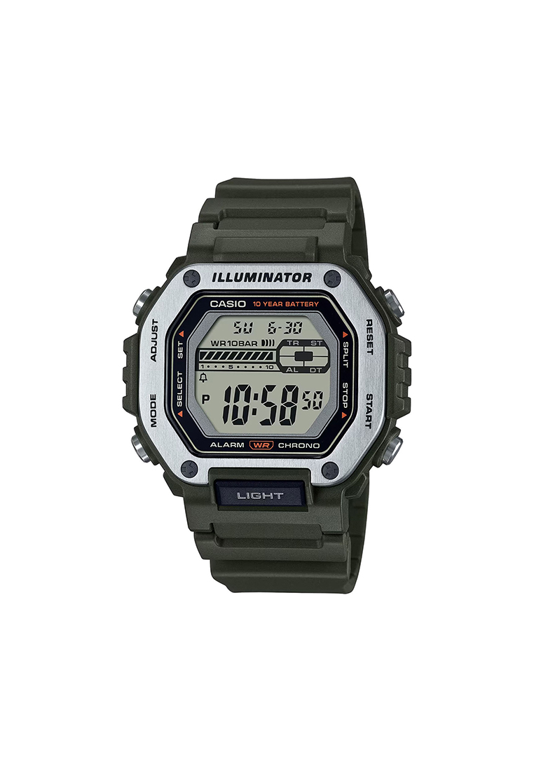 CASIO MWD-110H-3AV Men's Digital Watch with Green Resin Band and 10-Year Battery Life