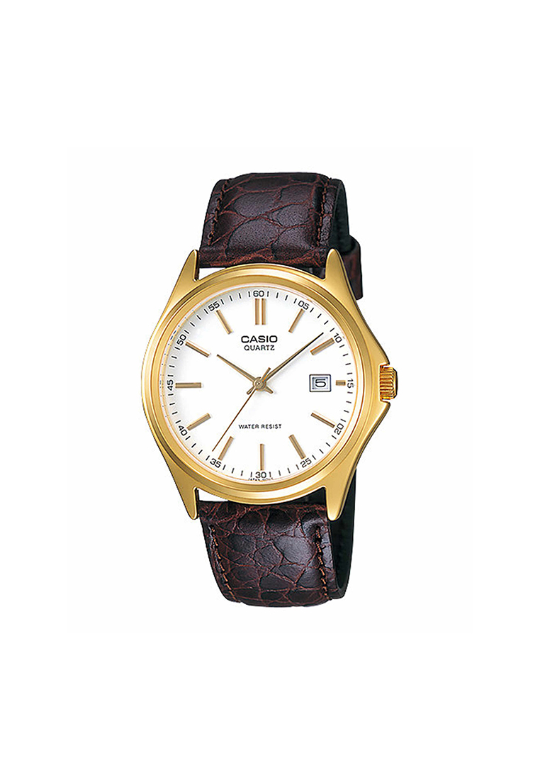 CASIO Men's Analog MTP-1183Q-7A Gold Tone Case Leather Watch