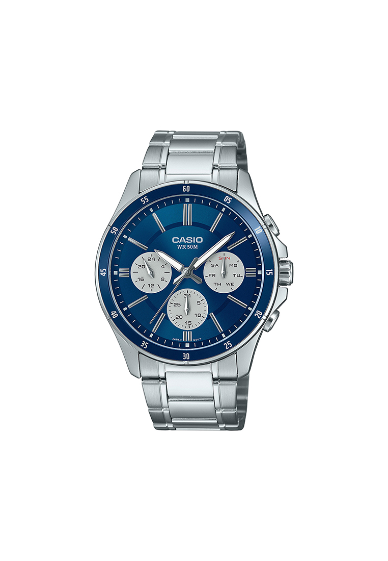 CASIO Men Analog Watch MTP-1374D-2A3V Silver Stainless Steel Strap