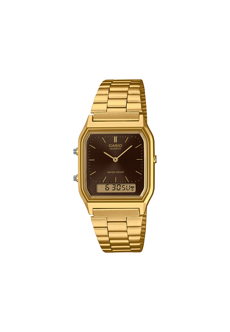 CASIO Vintage Women Analog-Digital Watch AQ-230GA-5AMQY Gold Stainless Steel Strap