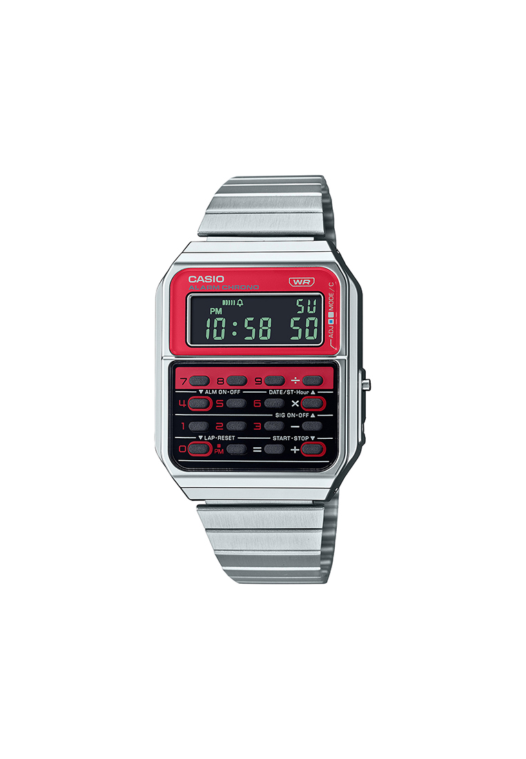 CASIO Vintage Unisex Digital Calculator Watch CA-500WE-4B Silver Stainless Steel Strap