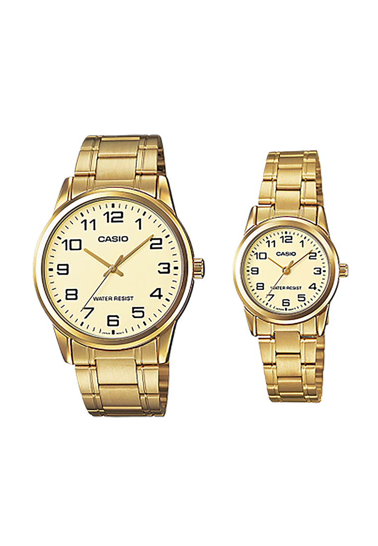 CASIO Couple Analog Watch MTP/LTP-V001G-9B Gold Stainless Steel Strap