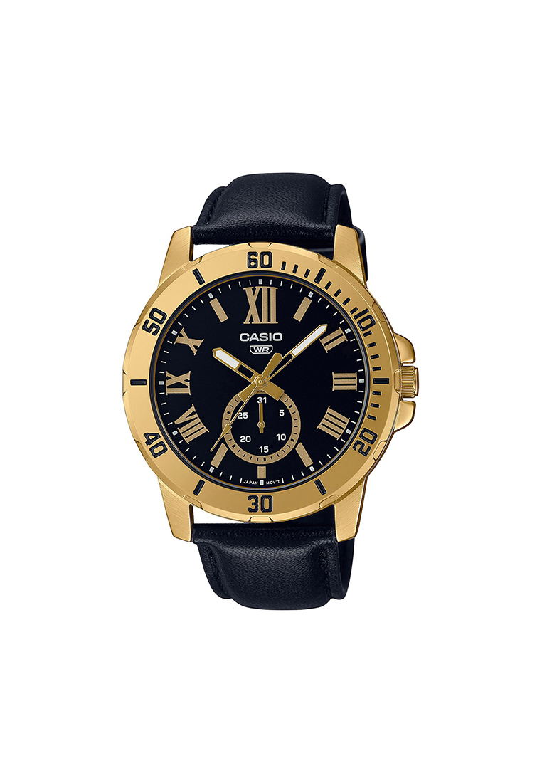 CASIO Men's Analog Watch MTP-VD200GL-1B Gold tone with Black Leather Band Watch for men