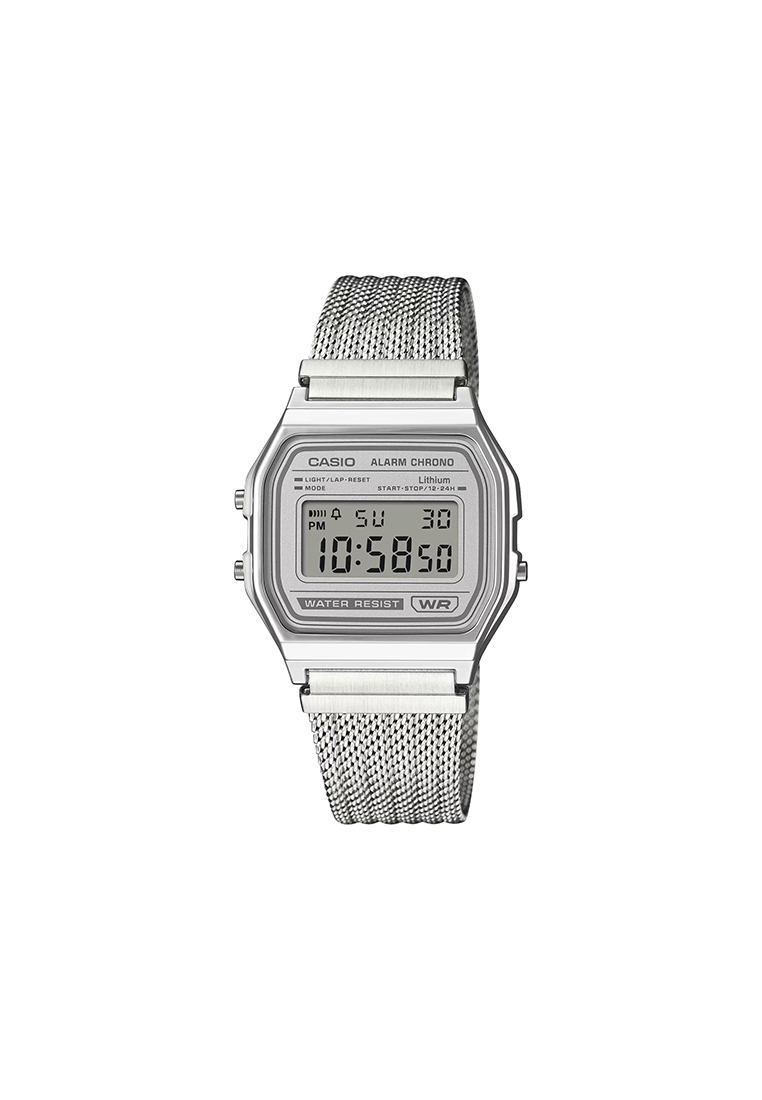 CASIO A158WEM-7 Unisex Digital Watch Mesh Stainless Steel Band