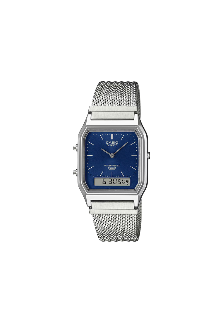 CASIO AQ-230EM-2A Unisex Analog-Digital Watch Mesh Stainless Steel Band