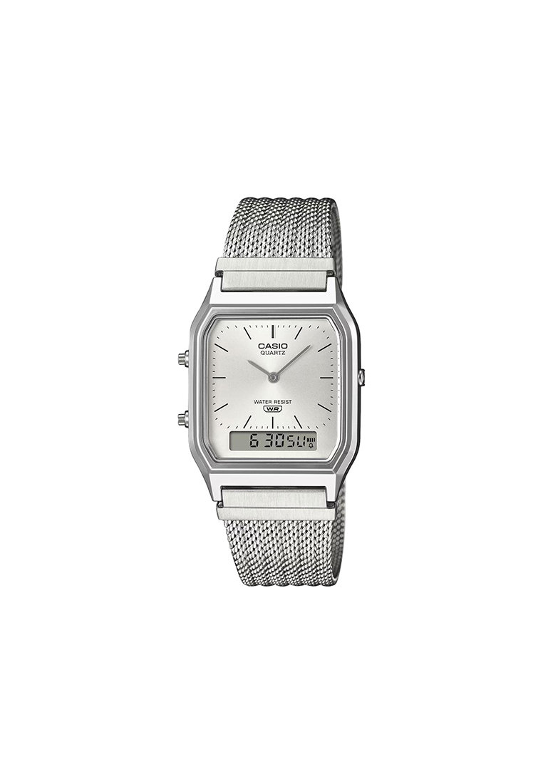 CASIO AQ-230EM-7A Unisex Analog-Digital Watch Mesh Stainless Steel Band