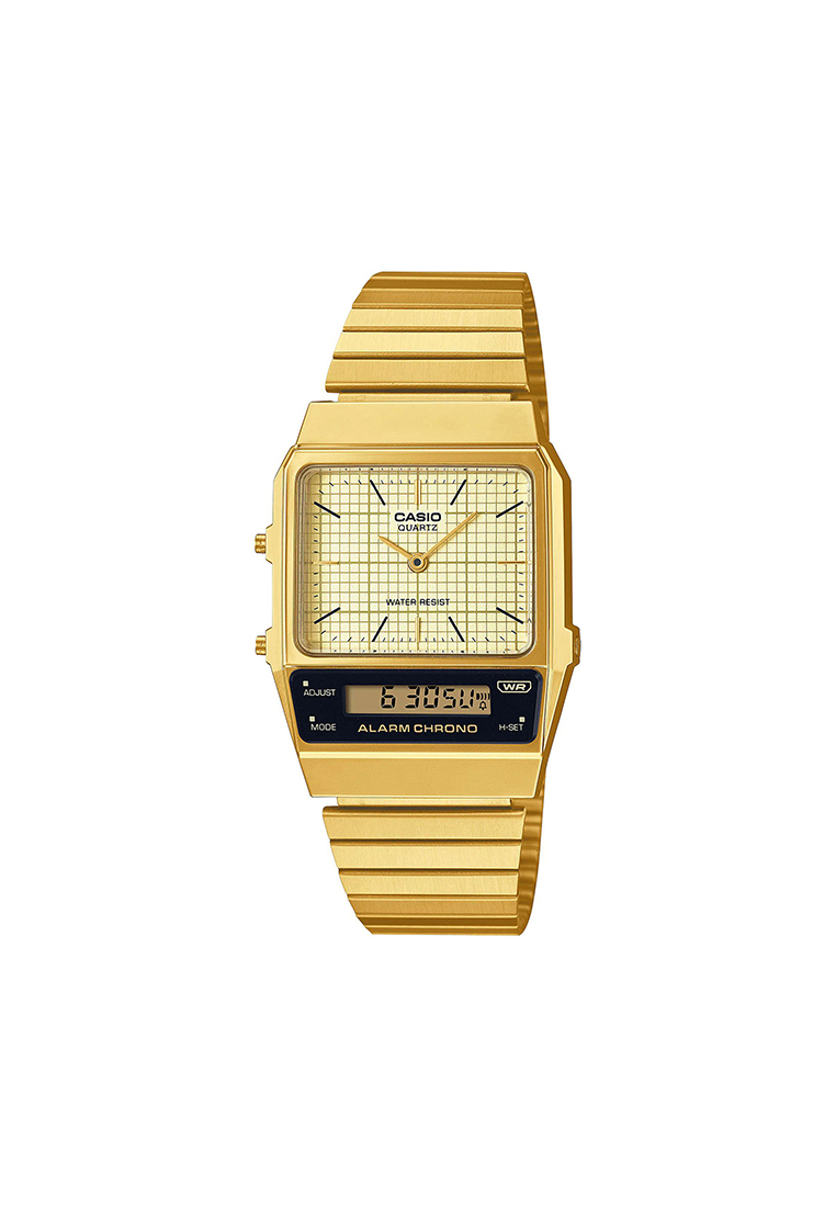Casio Watches Vintage Analog-Digital Watch AQ-800EG-9A Gold Stainless Steel Band Unisex Watch