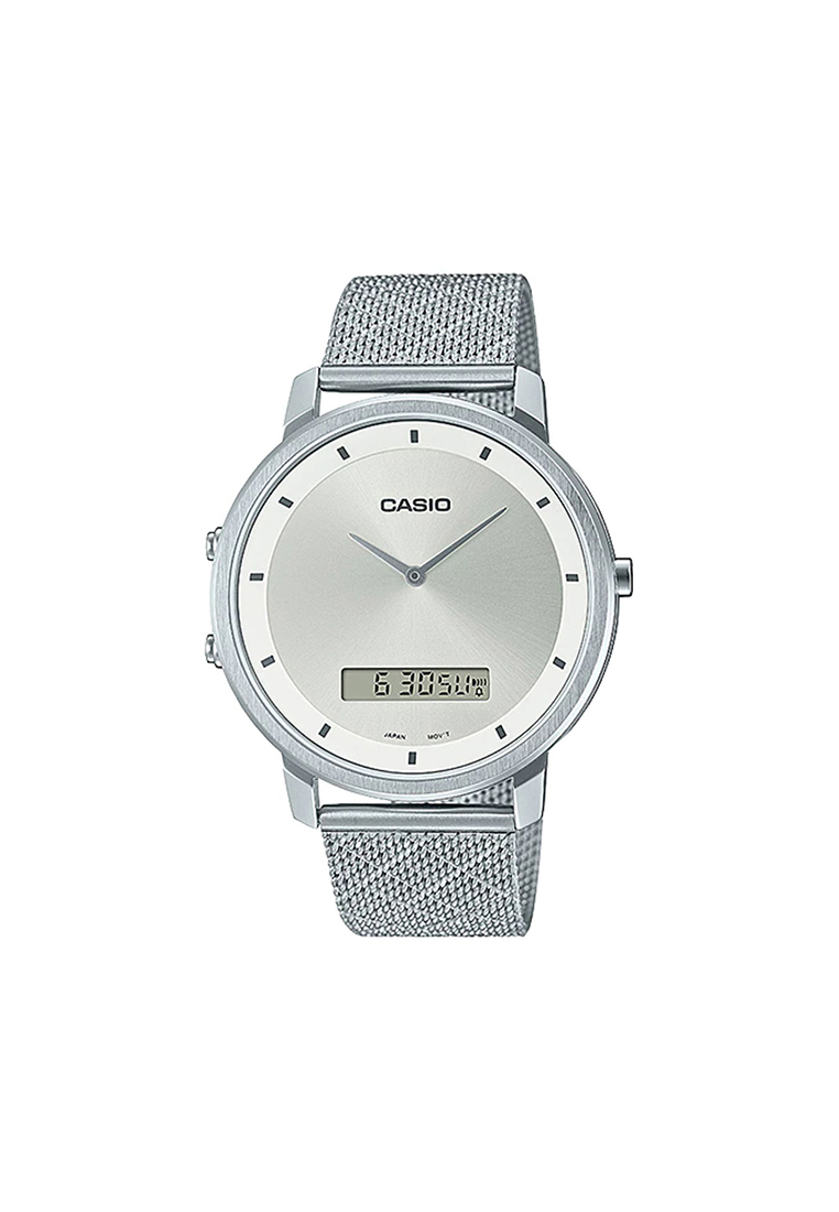 Casio Watches Men's Analog-Digital Watch MTP-B200M-7E Silver Stainless Steel Mesh Band Watch for Men