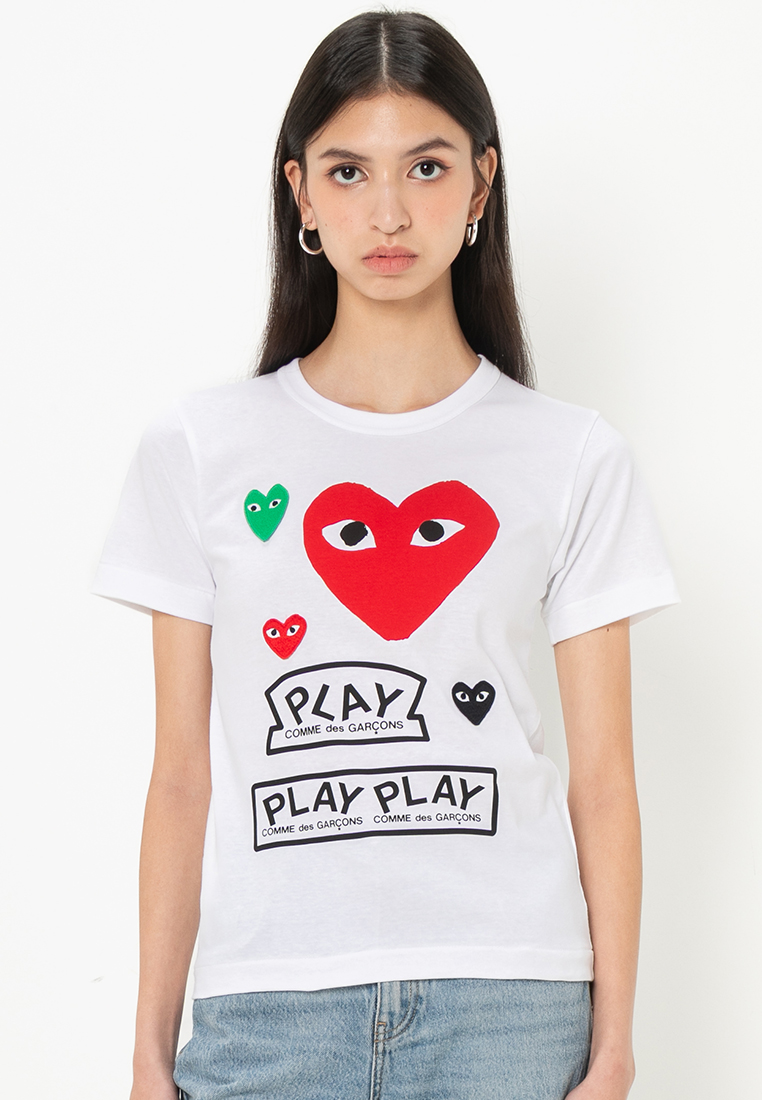 CDG Play Multi Logo Red Heart T-Shirt